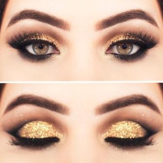 Золотистый макияж для карих глаз